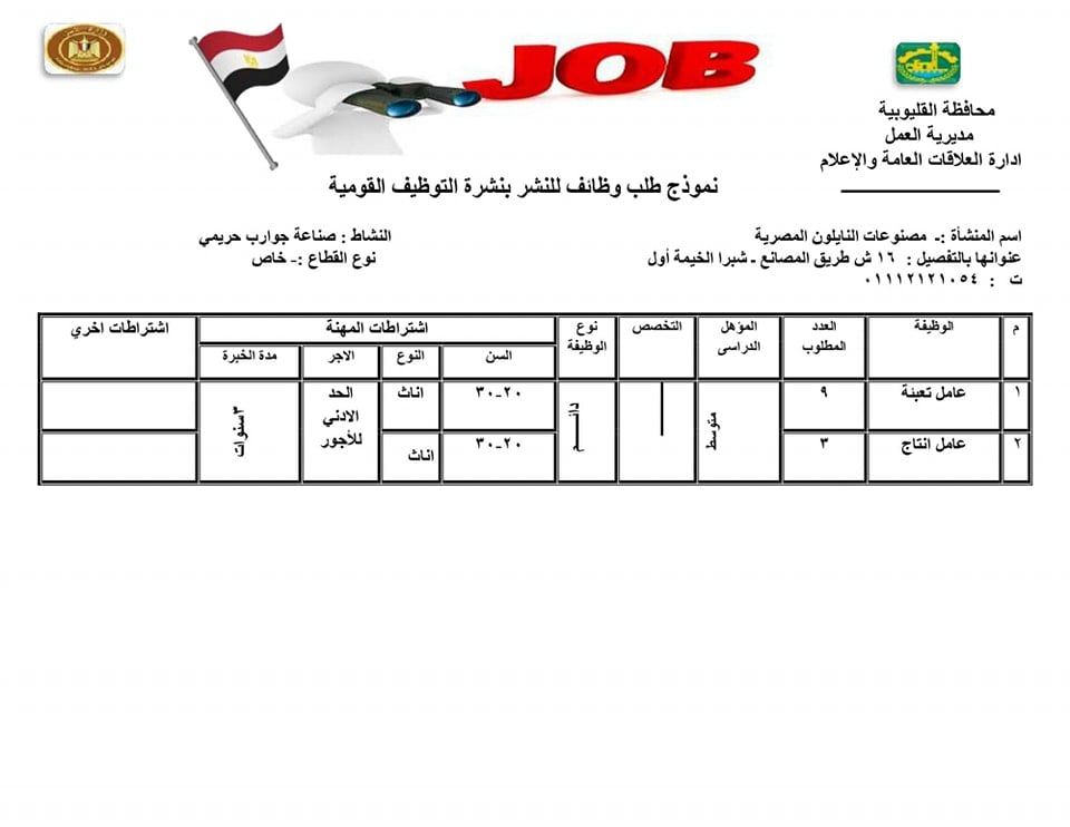 فرص عمل بالقطاع الخاص في القليوبية 10 فرص عمل بالقطاع الخاص في القليوبية 10