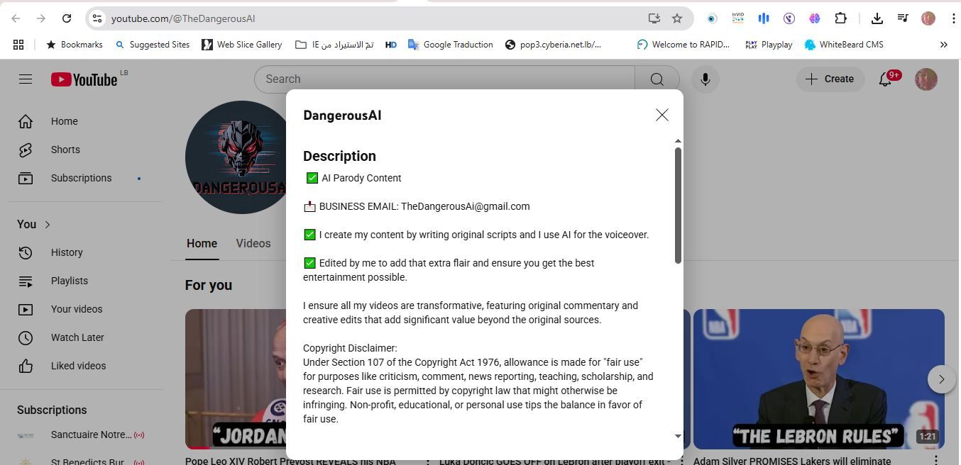 التعريف بحساب DangerousAI في يوتيوب