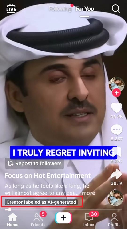 لقطة من الفيديو المنشور في حساب tian128560n في تيك توك، قبل حذفه