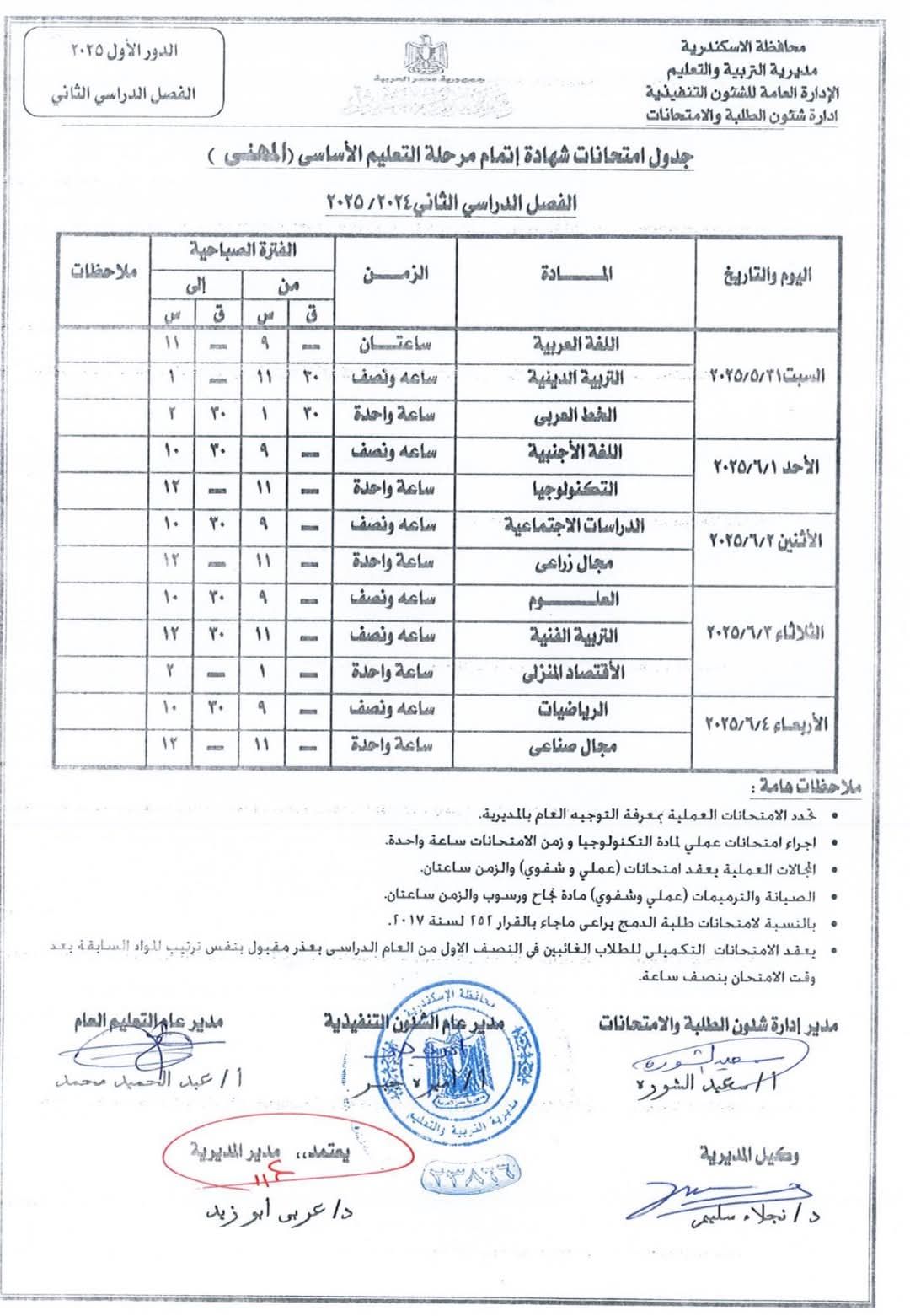 جدول التعليم الاساسى المهنى جدول التعليم الاساسى المهنى