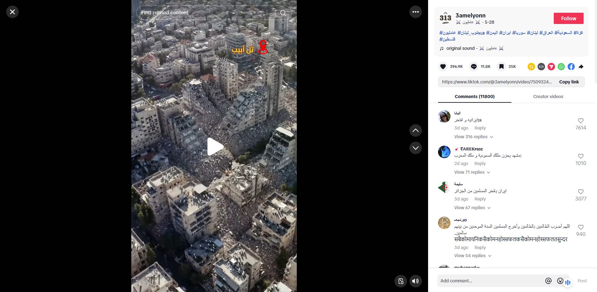 لقطة من الفيديو المنشور في حساب عامليون في تيك توك، في 28 ايار 2025