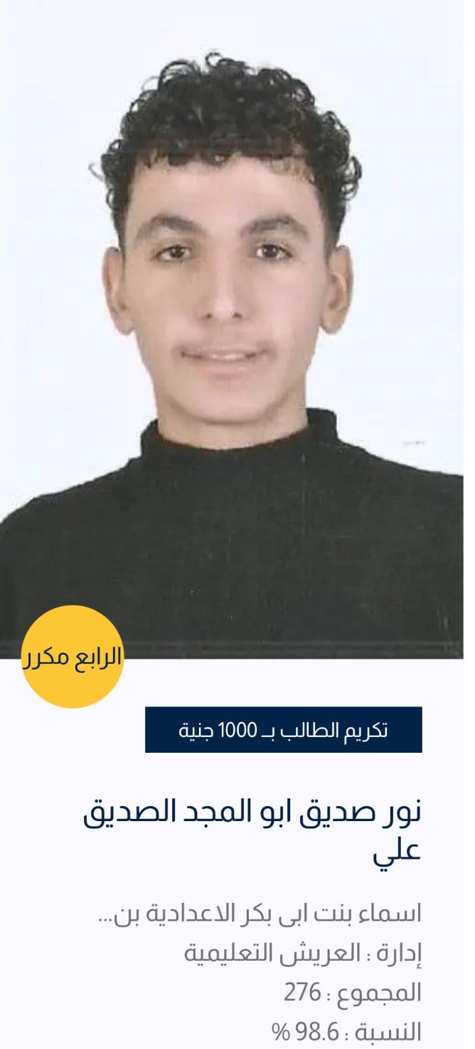 أوائل الشهادة الإعدادية بشمال سيناء (2) أوائل الشهادة الإعدادية بشمال سيناء (2)