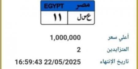 طرح لوحة سيارة مميزة رقمها "ع سـ ل 11" بالمزاد وسعرها وصل مليون جنيه - تكنو بلس