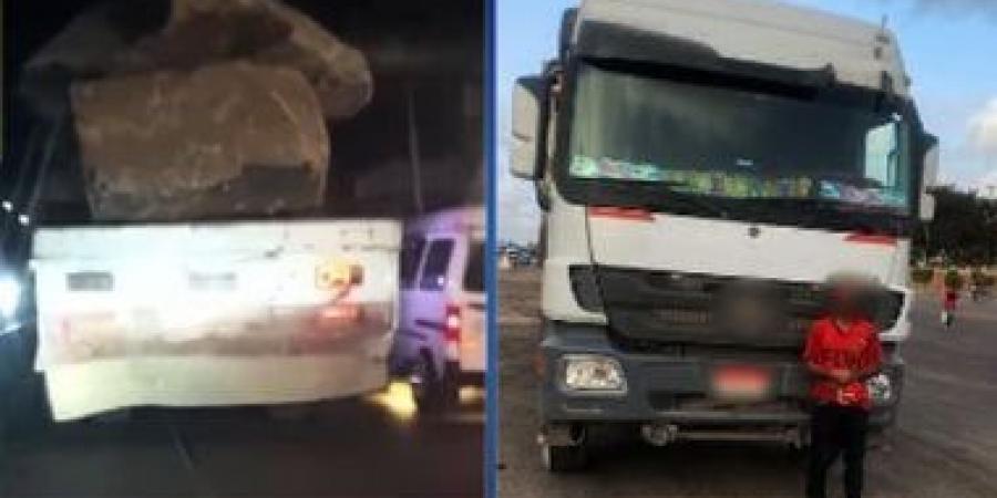 ضبط سائق سيارة نقل محملة بأحجار ضخمة دون غطاء بالإسكندرية.. فيديو